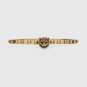 Gucci Metal Studded Feline Head Bracelet in Aged Gold