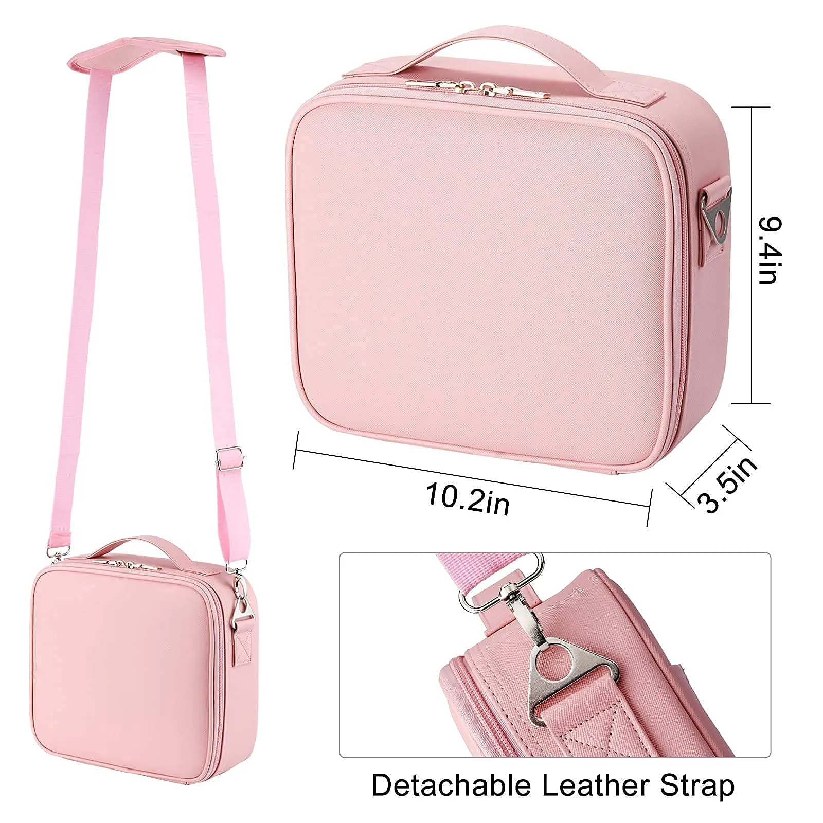 gzcz Makeup Bag Organizer 10.2'' Travel Makeup Train Case Cosmetic Brush Organizer Portable Artist Storage bag with Adjustable Dividers and shoulder strap for Make up Accessories (Cute Pink)