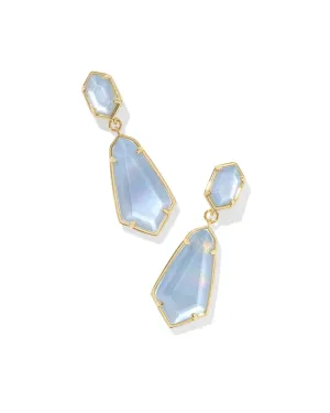Hallie Convertible Drop Earring in Gold Sky Blue Mother of Pearl