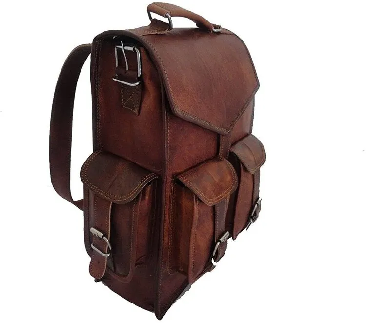Handmade World Brown Vintage Leather Backpack Laptop Messenger Bag Rucksack Sling for Men Women