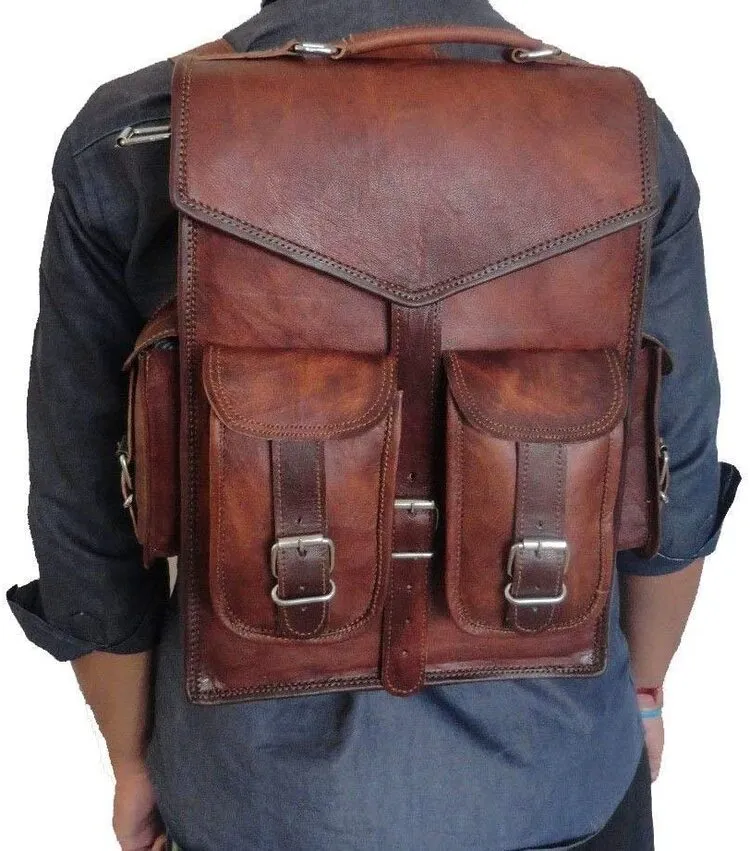 Handmade World Brown Vintage Leather Backpack Laptop Messenger Bag Rucksack Sling for Men Women