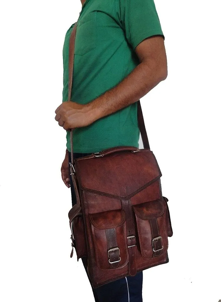 Handmade World Brown Vintage Leather Backpack Laptop Messenger Bag Rucksack Sling for Men Women