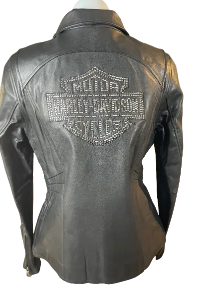 Harley Davidson Black Leather Rhinestone Studded Jacket