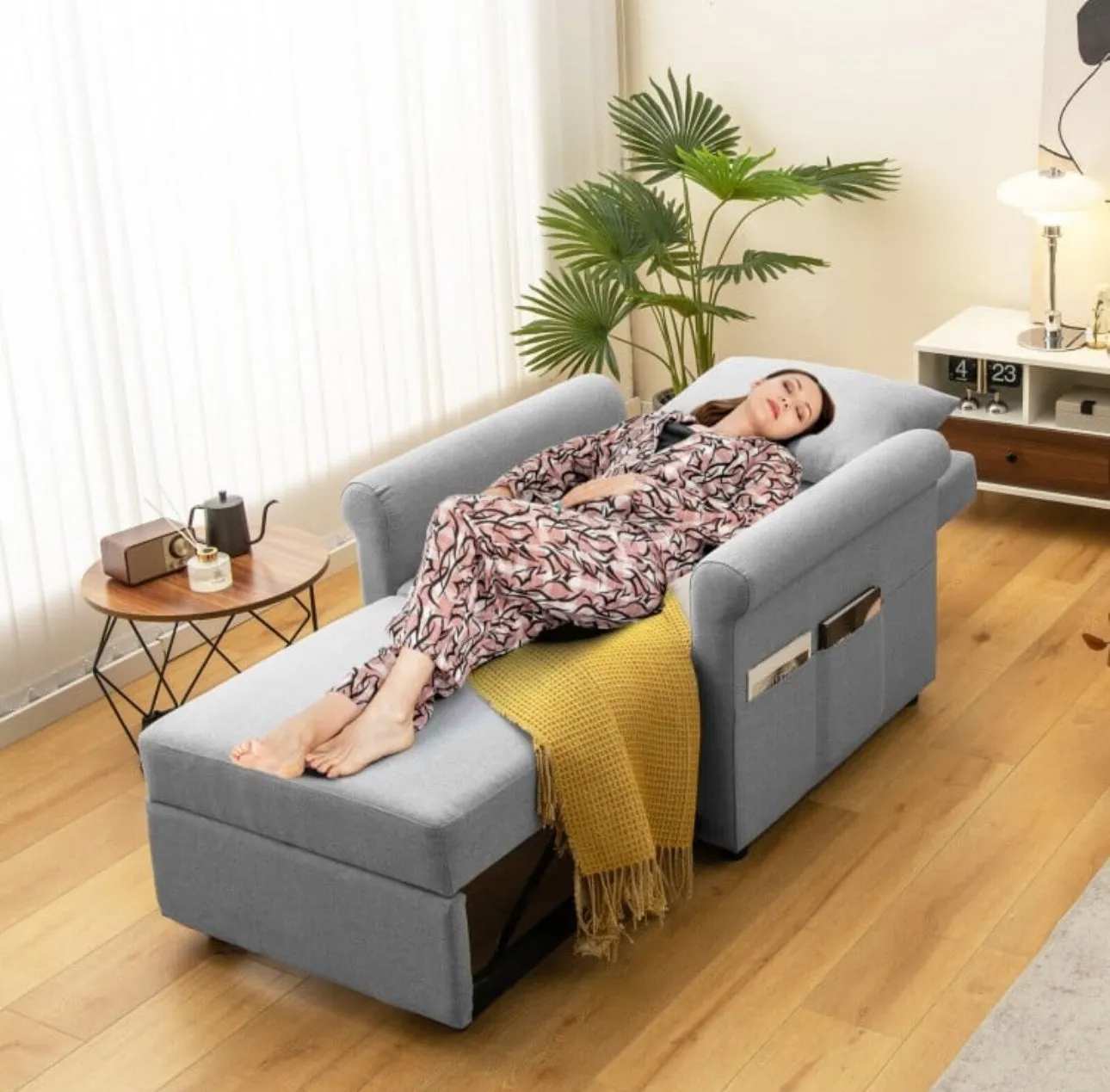 Heavy Duty Modern & Elegant 3-in-1 Pull-Out Convertible Adjustable Reclining Sofa Couch Bed | 6 Side Pockets | Smooth Wheels | High Quality Material