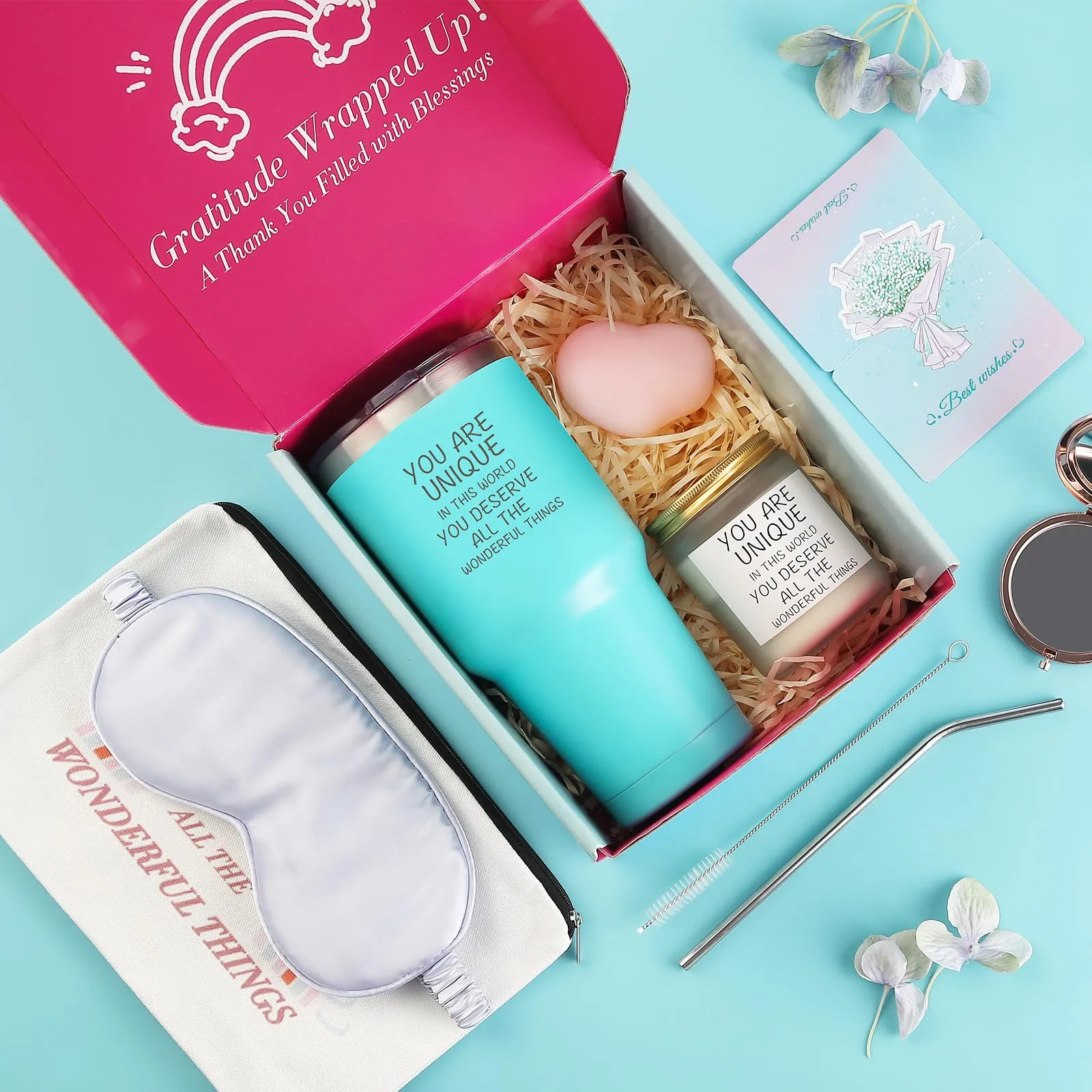 HOIDGUB Self Care Gifts Basket with 30oz Tumbler, Relaxation Spa Care Gifts for Women, Birthday, Get Well Soon, Christmas, Valentine's Day, Mother's Day, Friendship