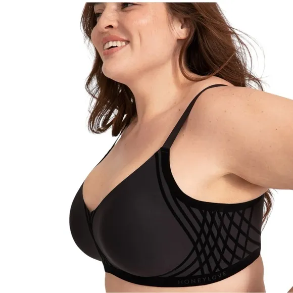 HoneyLove Liftwear Silhouette Bra Black Plus Size 2X 42C 42D Convertible New