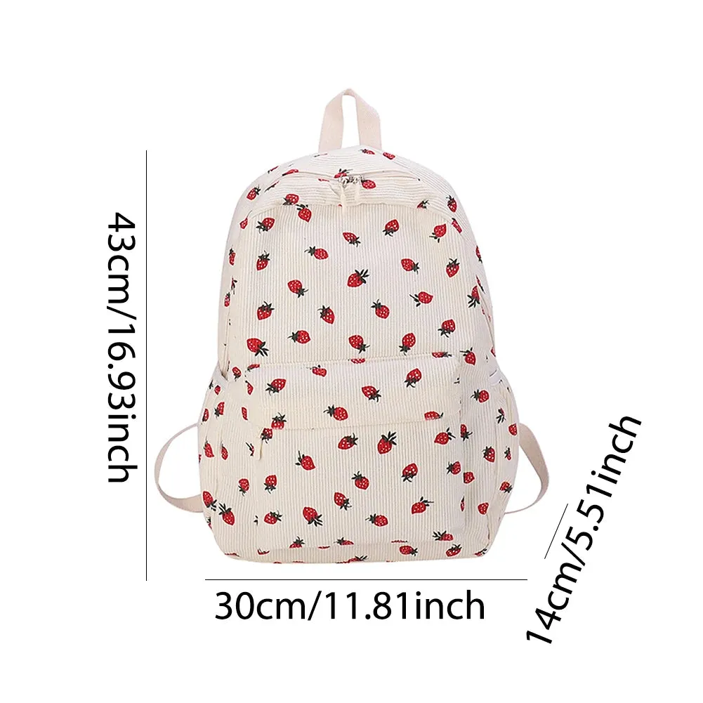 Kawaii Strawberry Corduroy Backpack 🍓✨ | Large Capacity Rucksack for Girls | Cute Casual Travel Bag 🎒💕