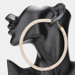 Large Peach Rhinestone Studded Hoop Earrings | 4.25" |  634458