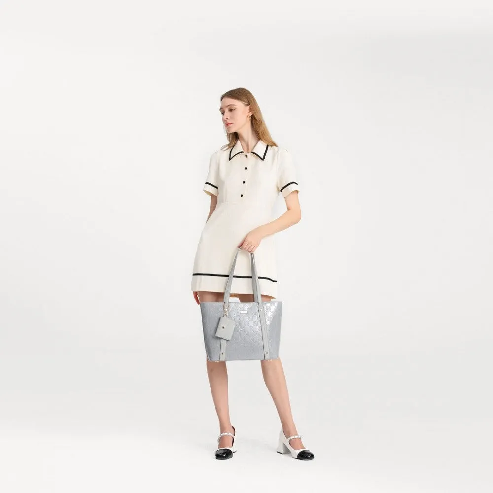 Ld2217 - Miss Lulu 4 Pieces Glossy Leather Tote Bag Set - Grey