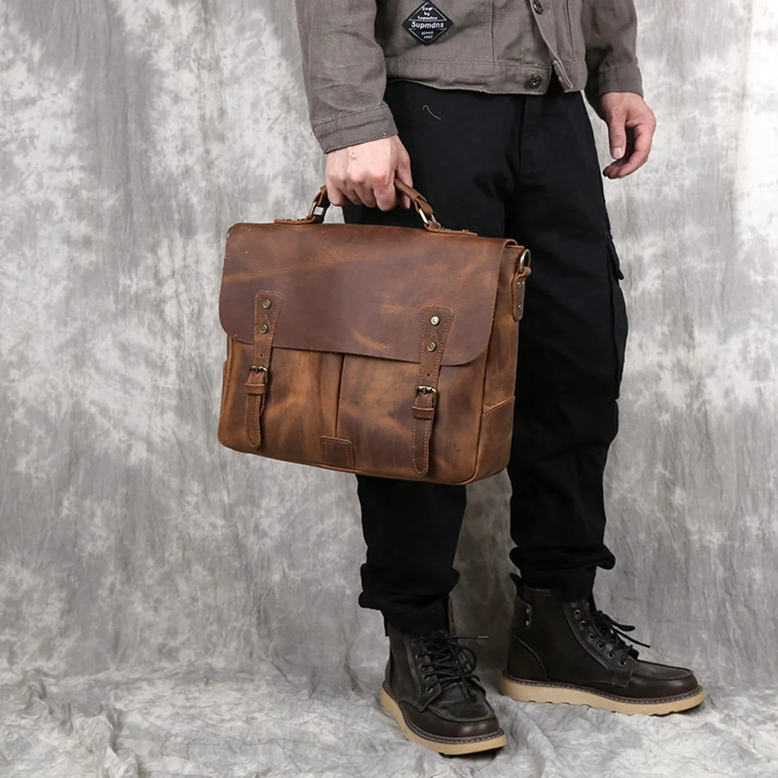 Leather Briefcase Messenger Bag