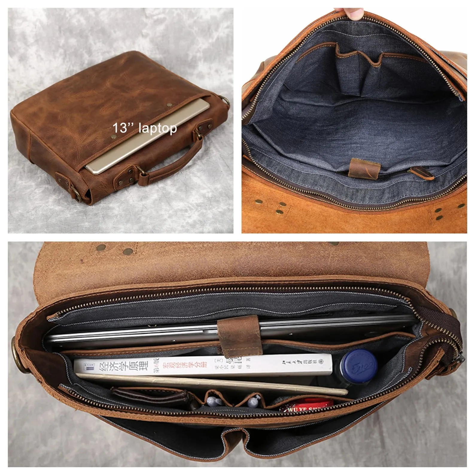 Leather Briefcase Messenger Bag