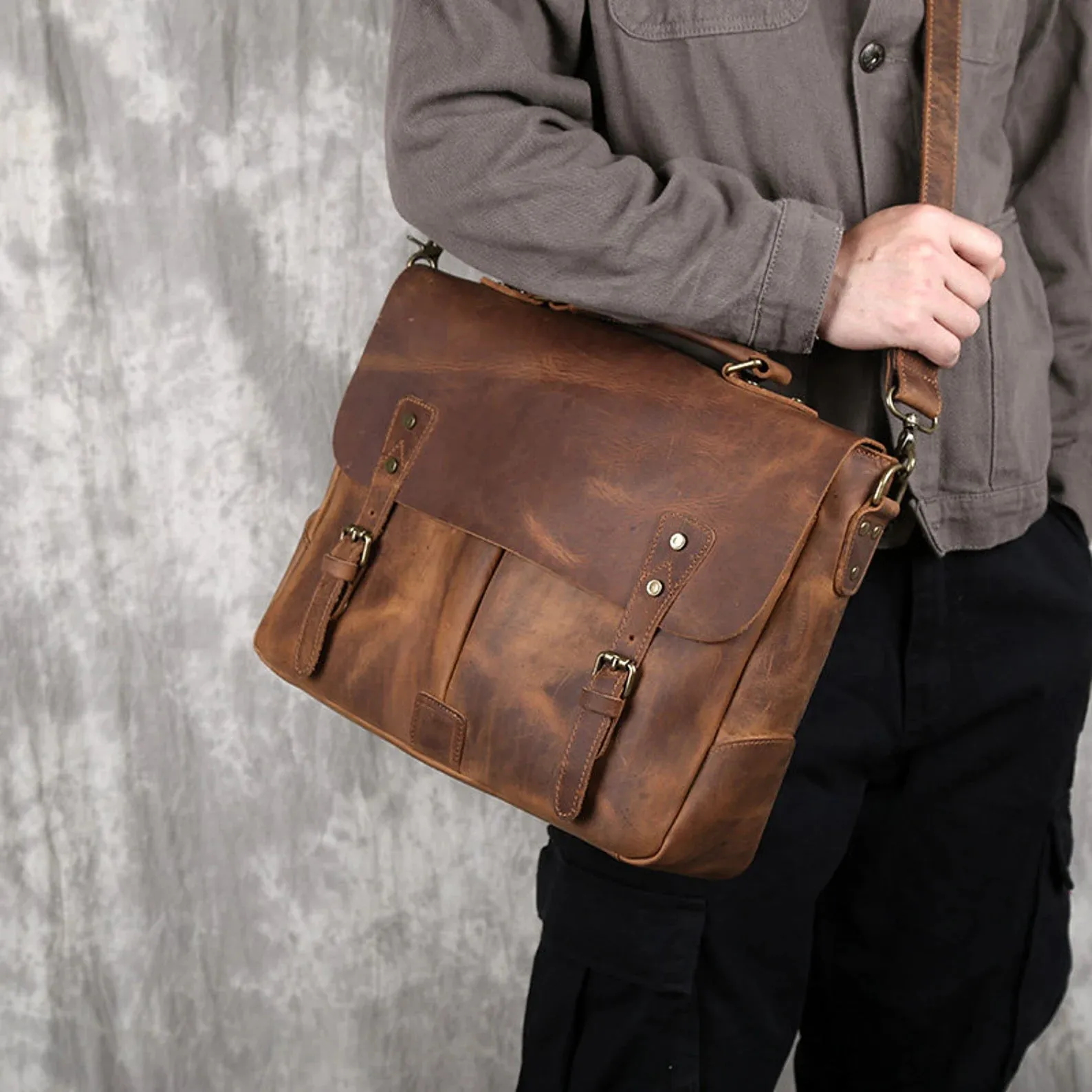 Leather Briefcase Messenger Bag