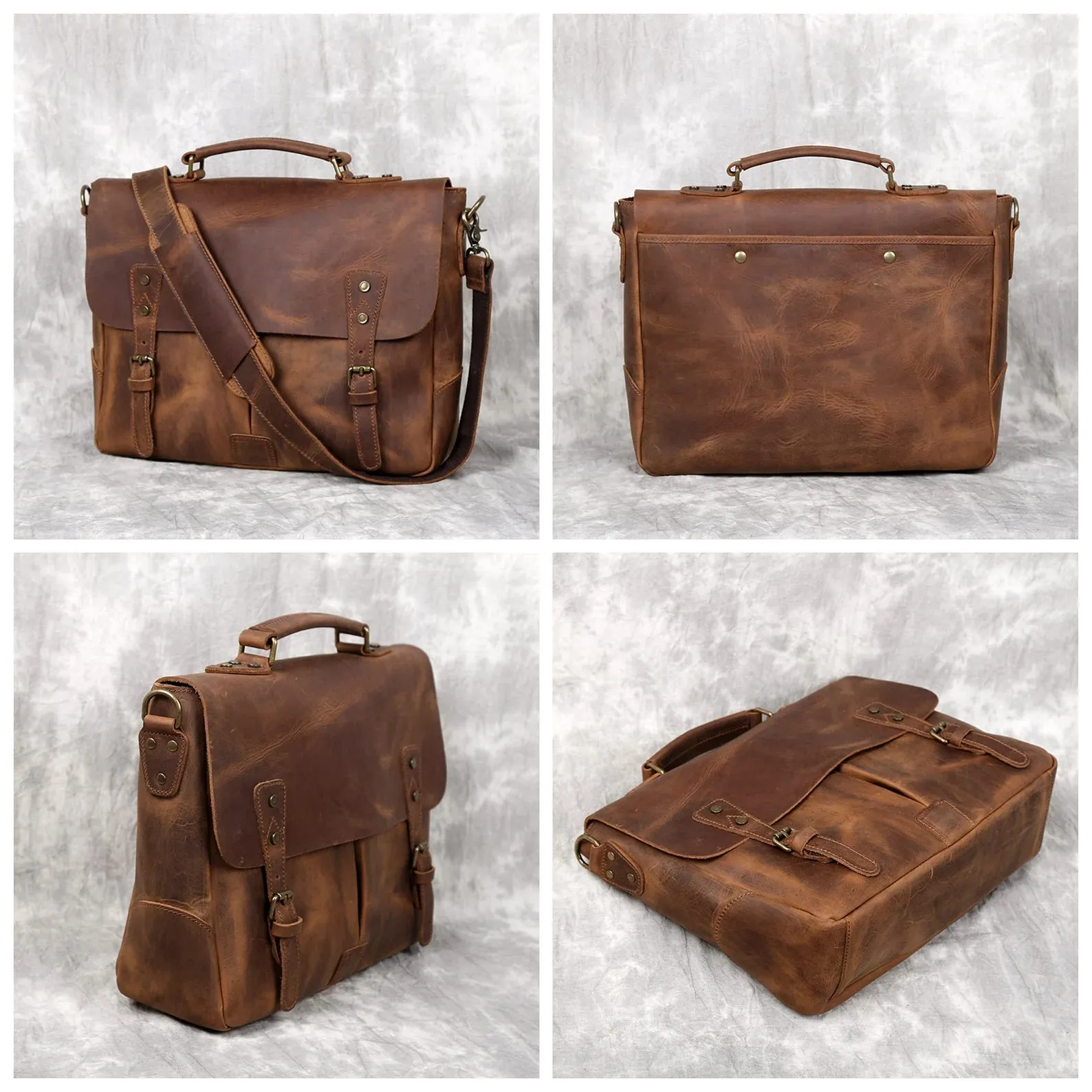 Leather Briefcase Messenger Bag
