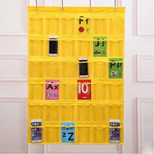Lecent@ Classroom Pocket Chart for Cell Phones Business Cards 36 Pockets Wall Door Closet Mobile Hanging Storage Bag Organizer (clear pocket)