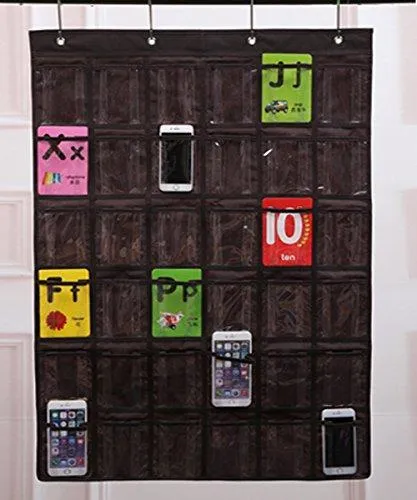 Lecent@ Classroom Pocket Chart for Cell Phones Business Cards 36 Pockets Wall Door Closet Mobile Hanging Storage Bag Organizer (clear pocket)