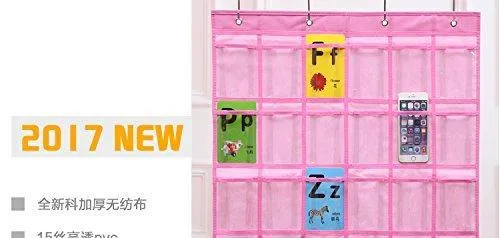 Lecent@ Classroom Pocket Chart for Cell Phones Business Cards 36 Pockets Wall Door Closet Mobile Hanging Storage Bag Organizer (clear pocket)
