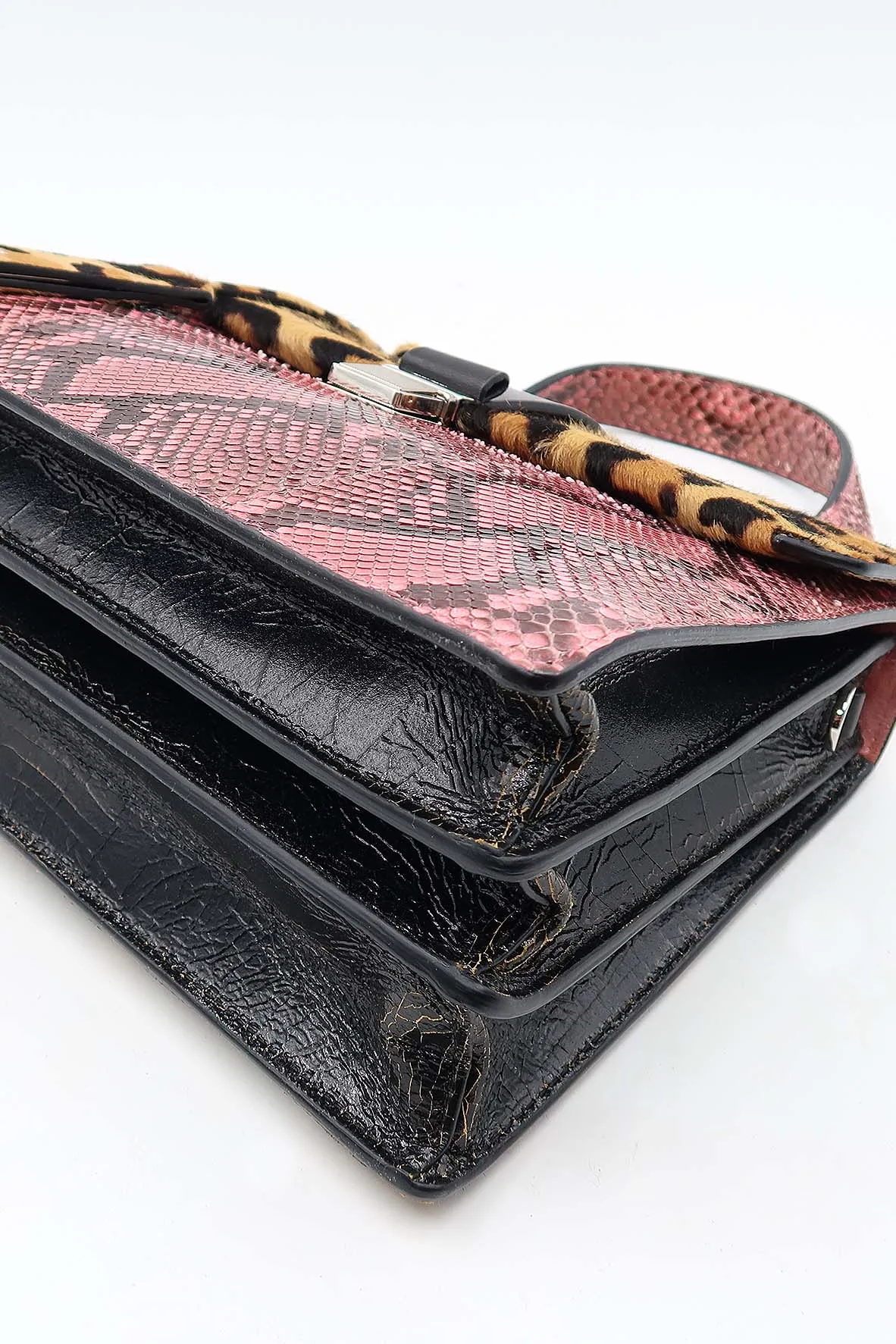 Leopard and Snake Print Convertible Bag Brown Pink