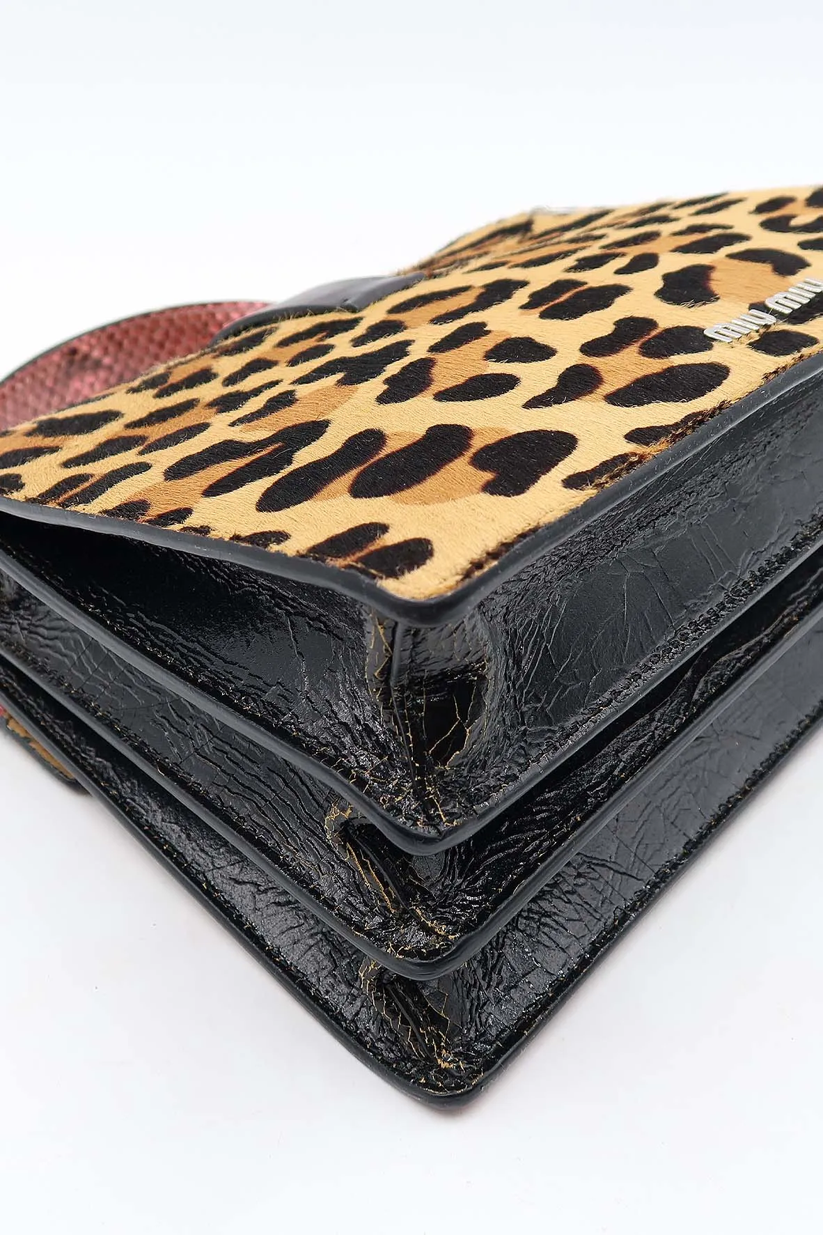 Leopard and Snake Print Convertible Bag Brown Pink