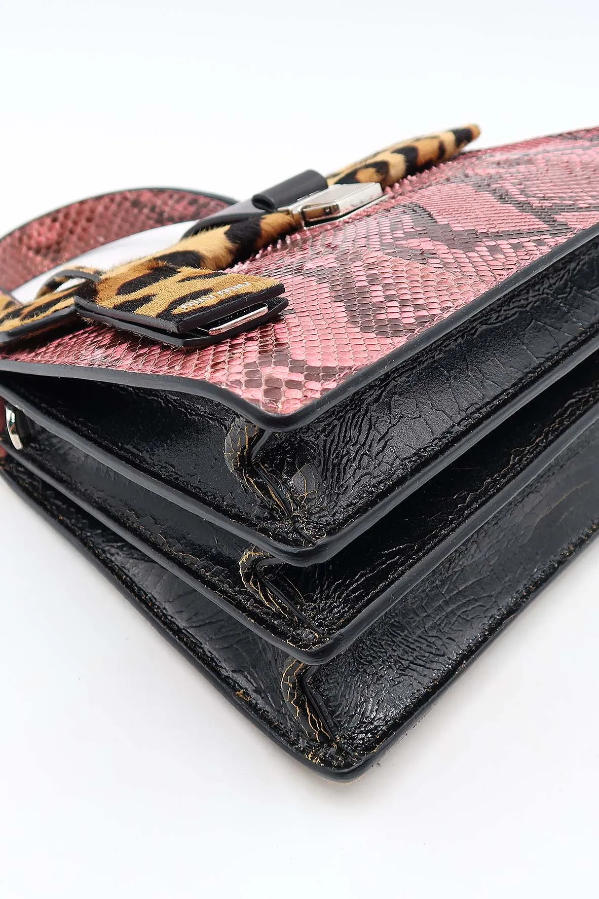 Leopard and Snake Print Convertible Bag Brown Pink