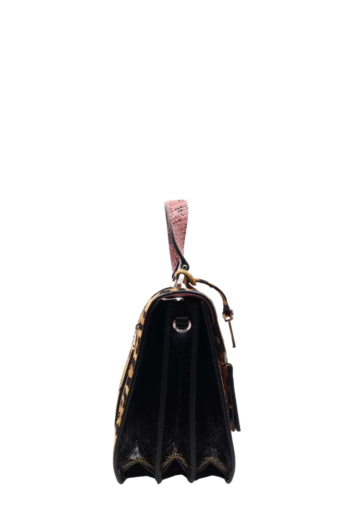 Leopard and Snake Print Convertible Bag Brown Pink