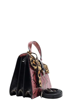 Leopard and Snake Print Convertible Bag Brown Pink