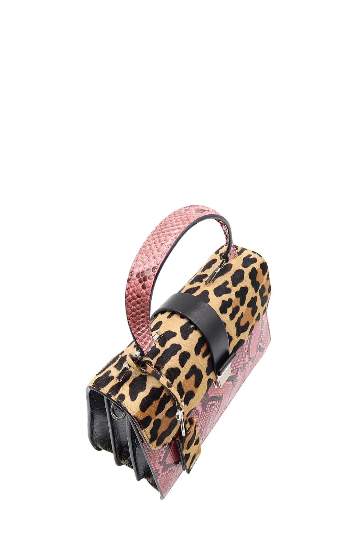 Leopard and Snake Print Convertible Bag Brown Pink