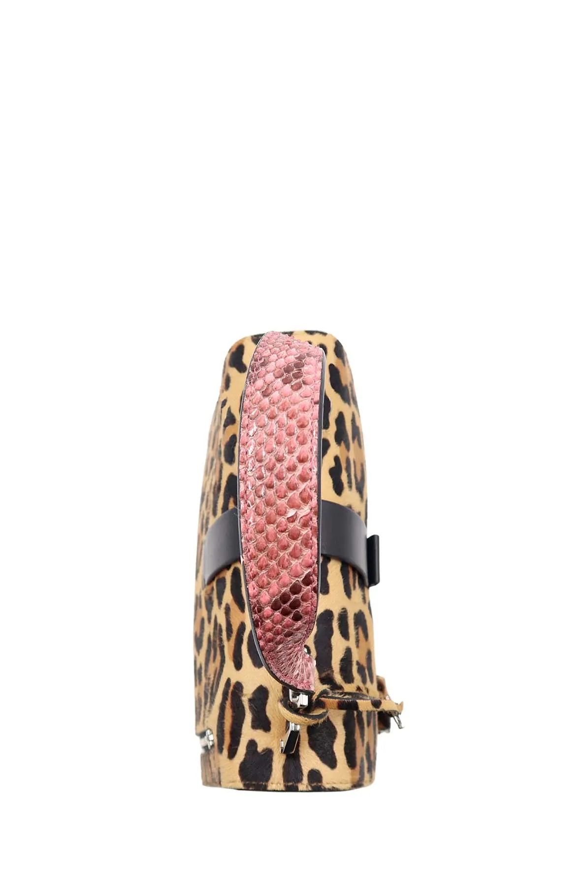 Leopard and Snake Print Convertible Bag Brown Pink