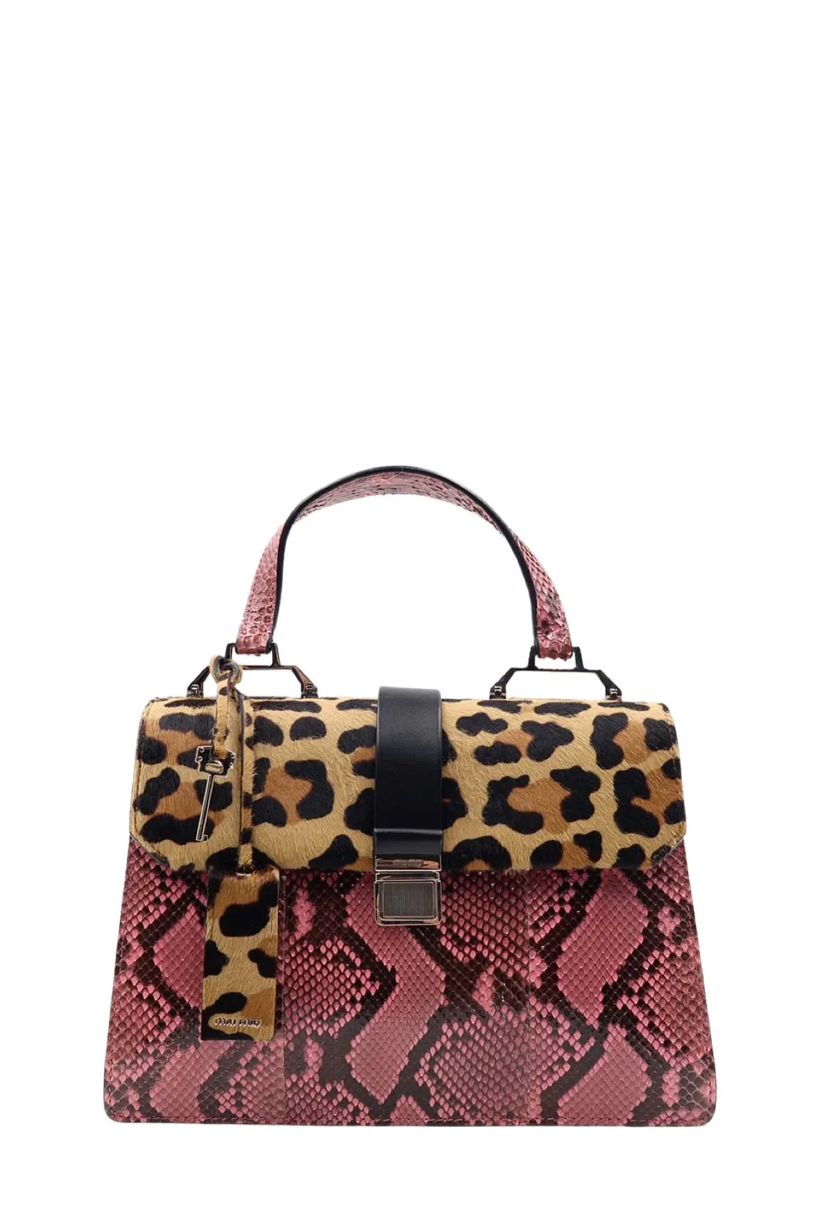 Leopard and Snake Print Convertible Bag Brown Pink