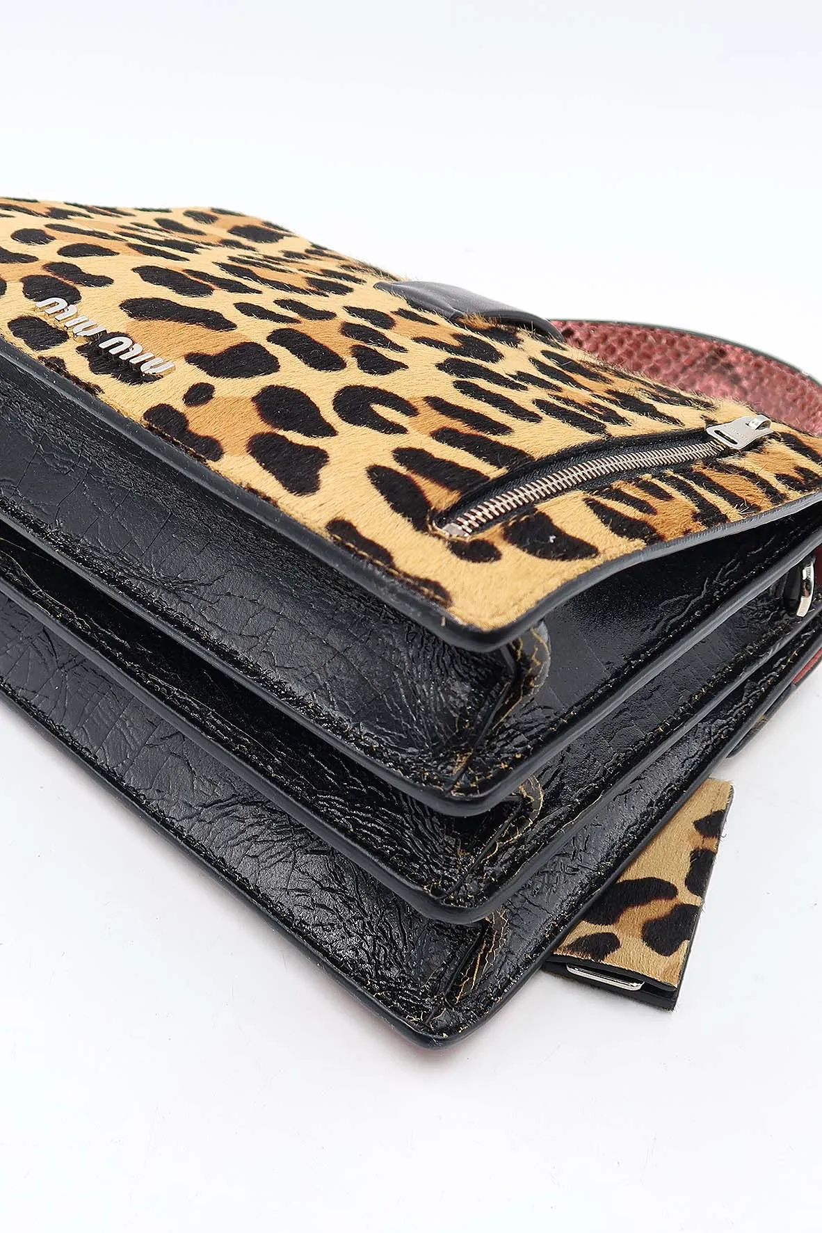 Leopard and Snake Print Convertible Bag Brown Pink