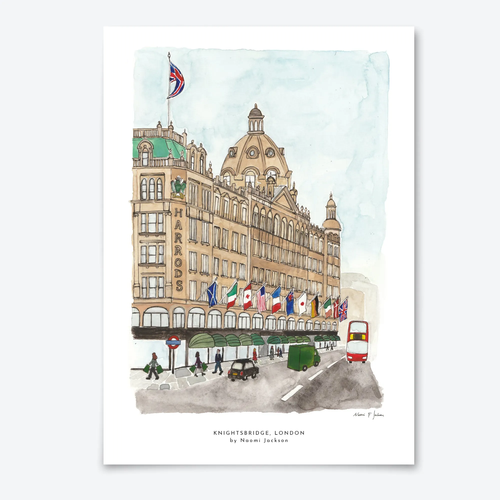 'London Shopping' Set of 5 printed cards