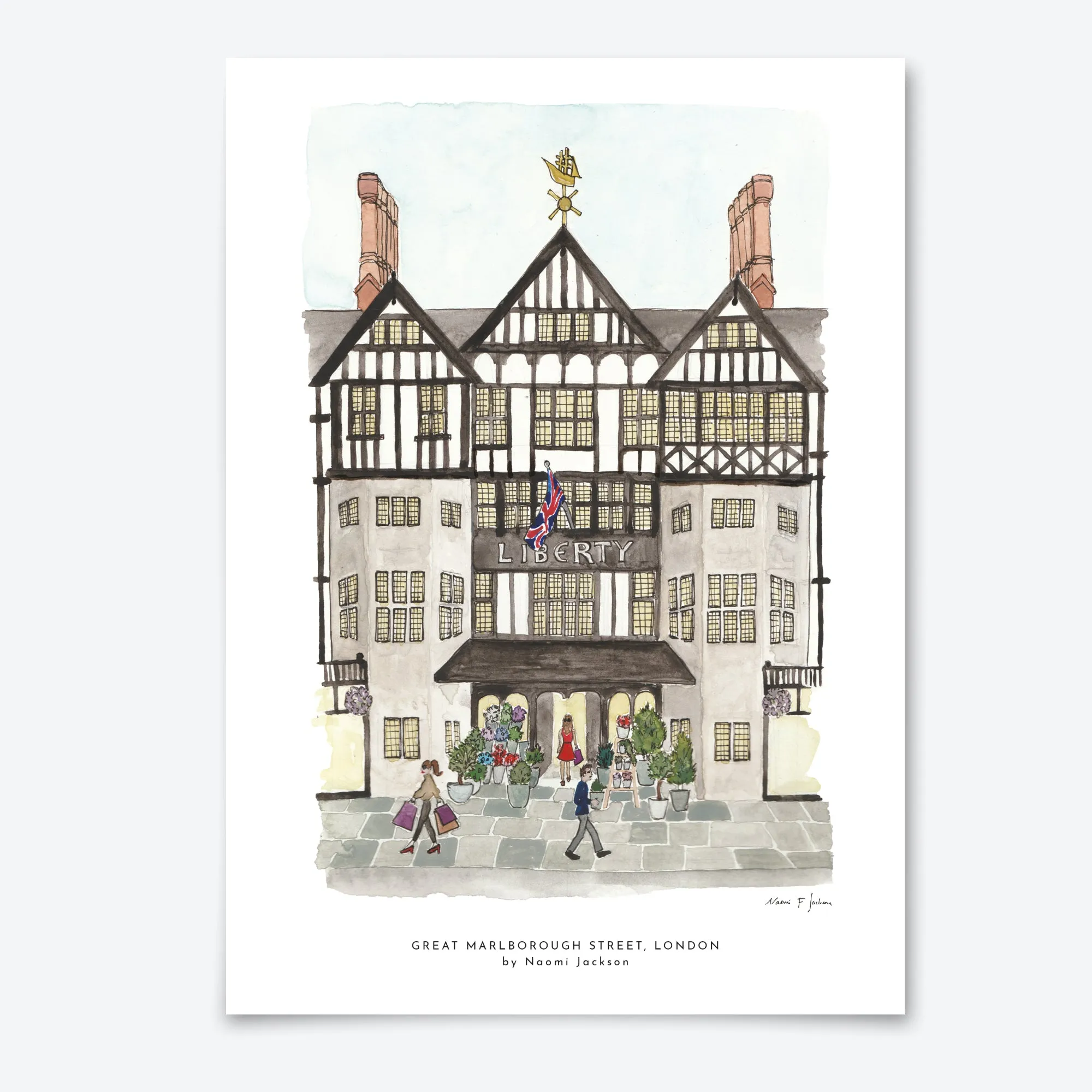 'London Shopping' Set of 5 printed cards