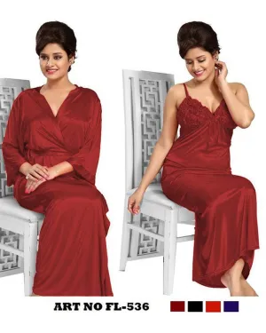 Maroon Nighty - FL-536 - Flourish 2 Piece Nightwear