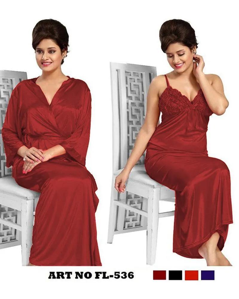 Maroon Nighty - FL-536 - Flourish 2 Piece Nightwear