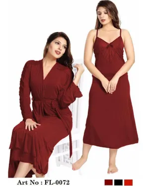 Maroon Wedding Nighty - FL-0072 - Flourish 2 Piece Nightwear