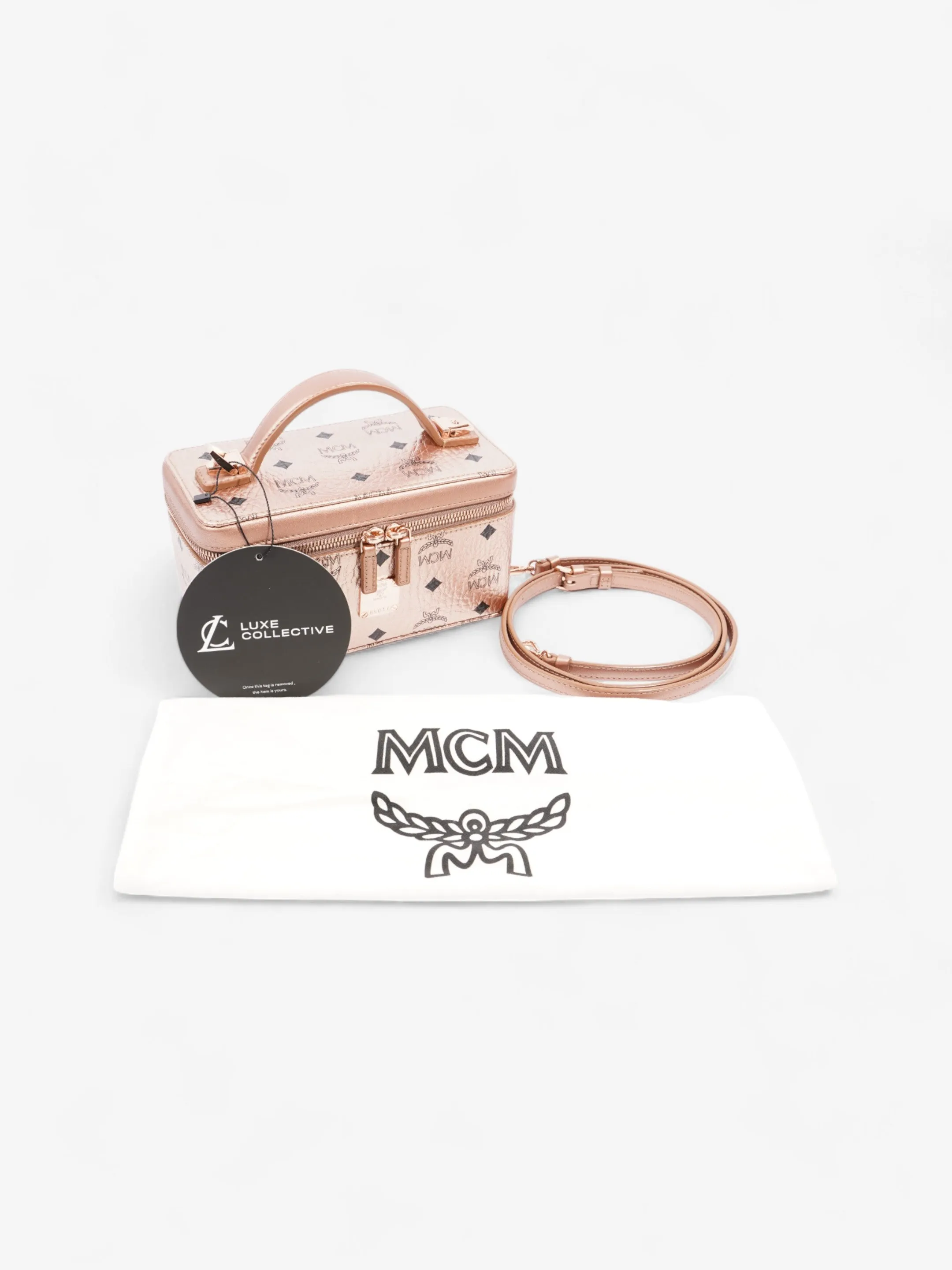 MCM Vanity Case Champagne Gold / Black Coated Canvas