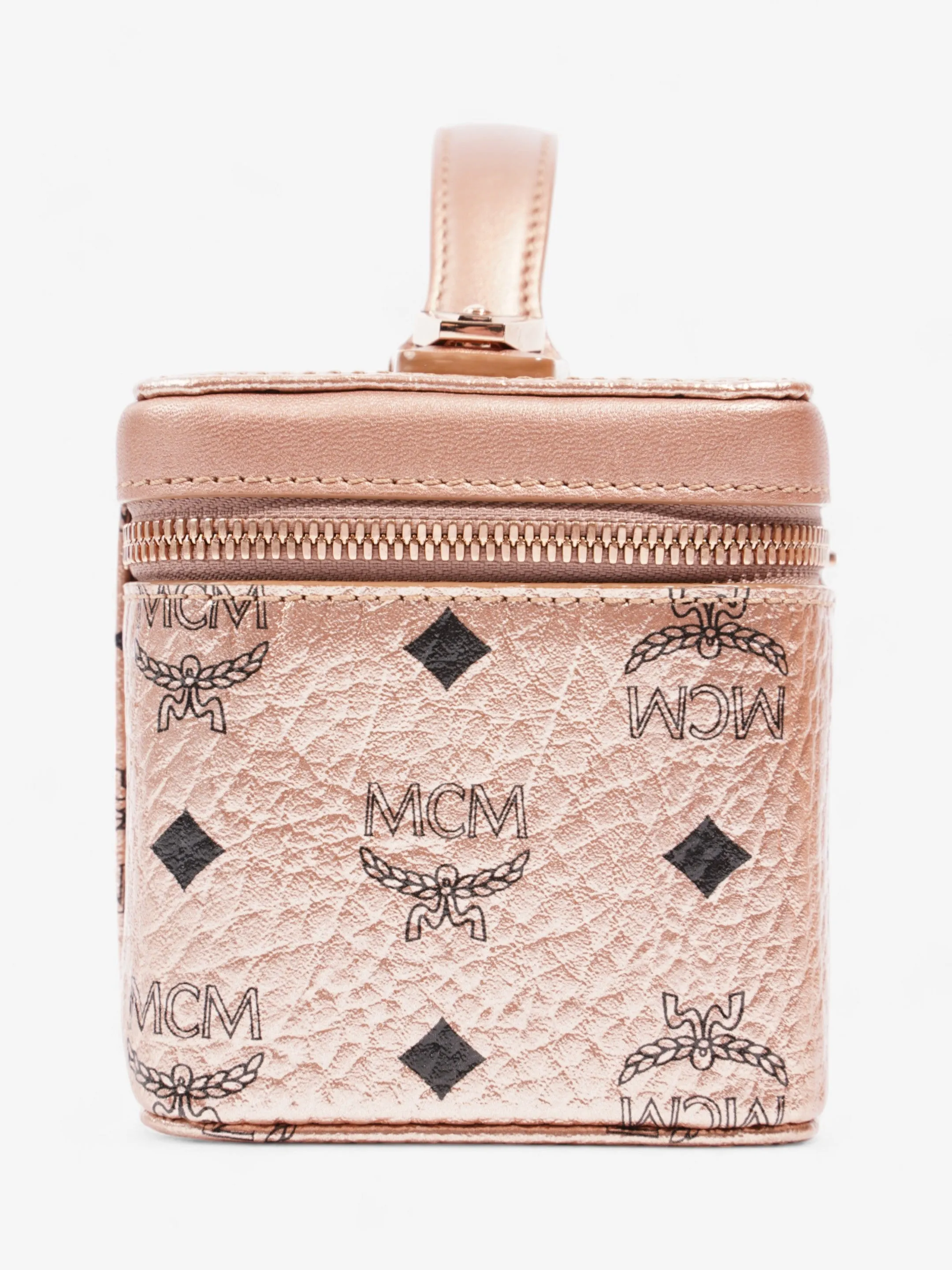 MCM Vanity Case Champagne Gold / Black Coated Canvas