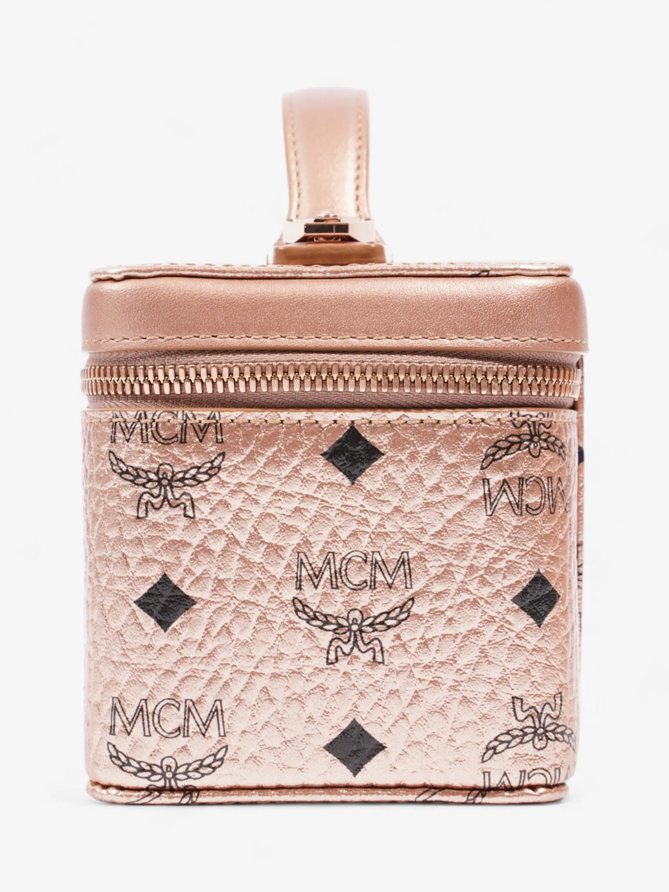 MCM Vanity Case Champagne Gold / Black Coated Canvas