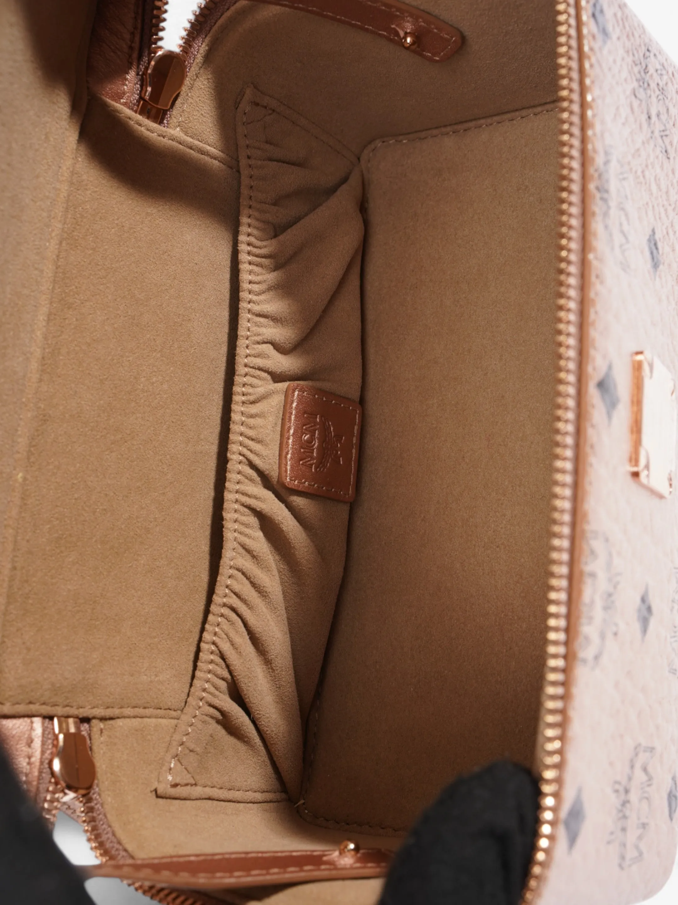 MCM Vanity Case Champagne Gold / Black Coated Canvas