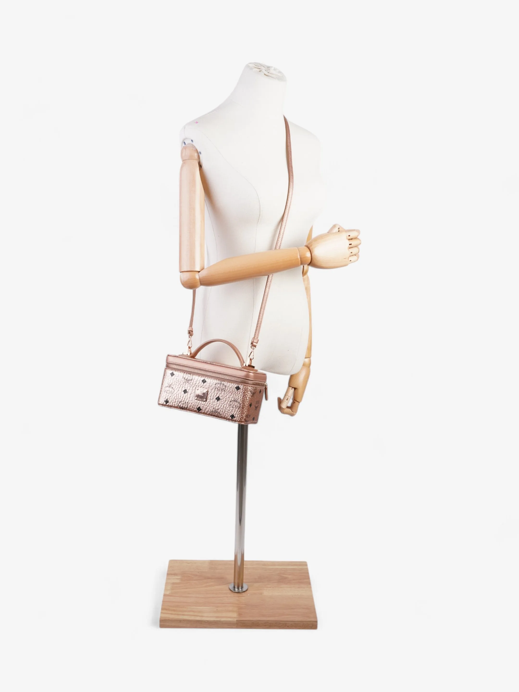 MCM Vanity Case Champagne Gold / Black Coated Canvas