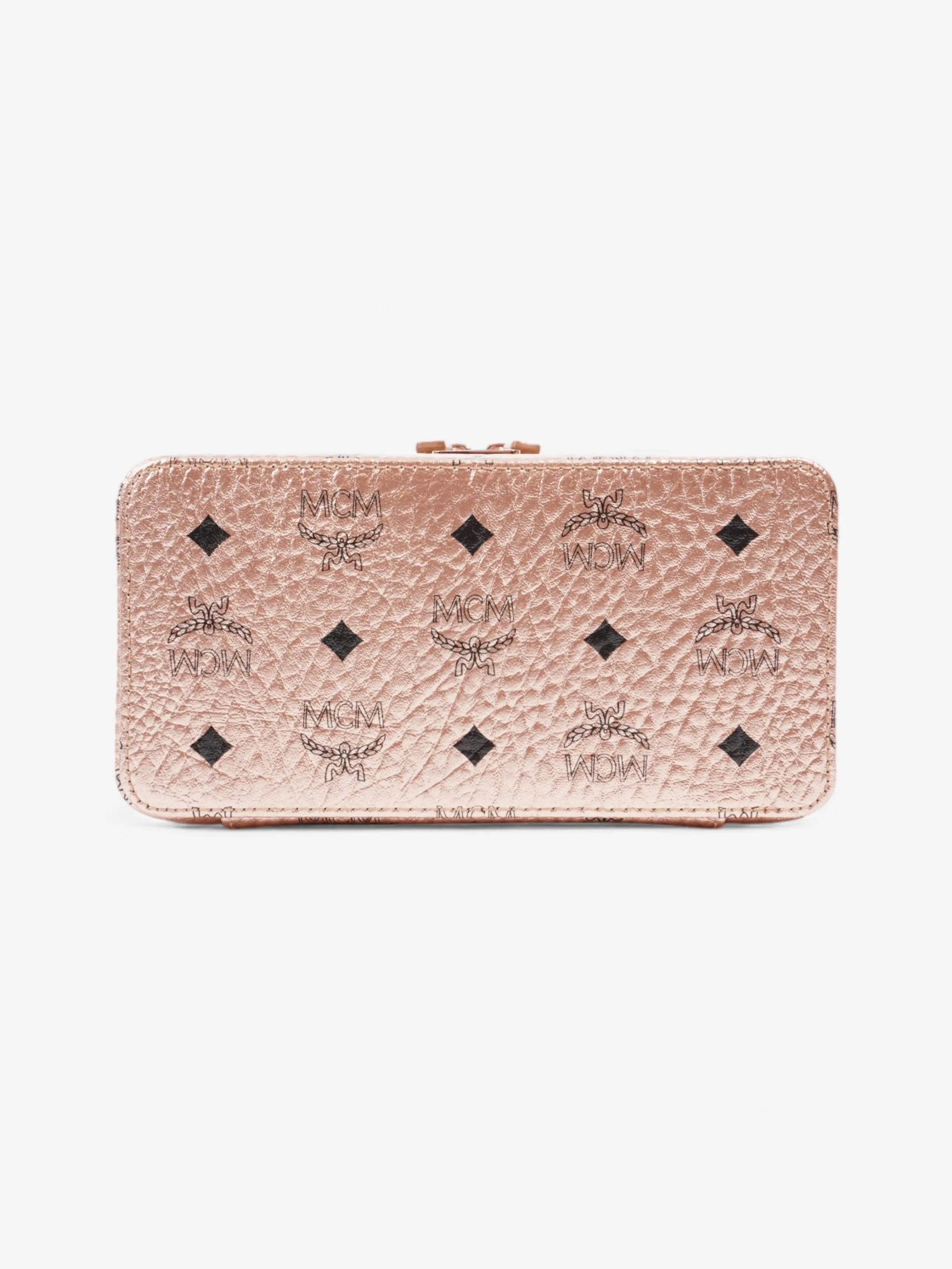 MCM Vanity Case Champagne Gold / Black Coated Canvas