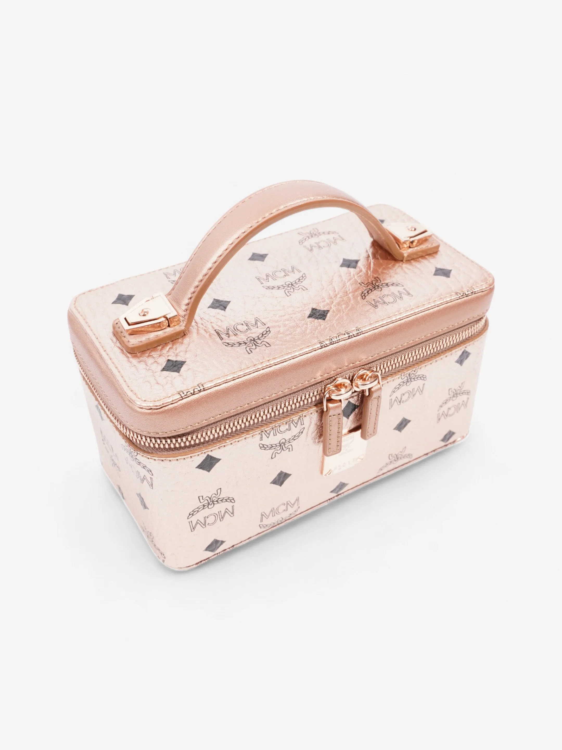MCM Vanity Case Champagne Gold / Black Coated Canvas