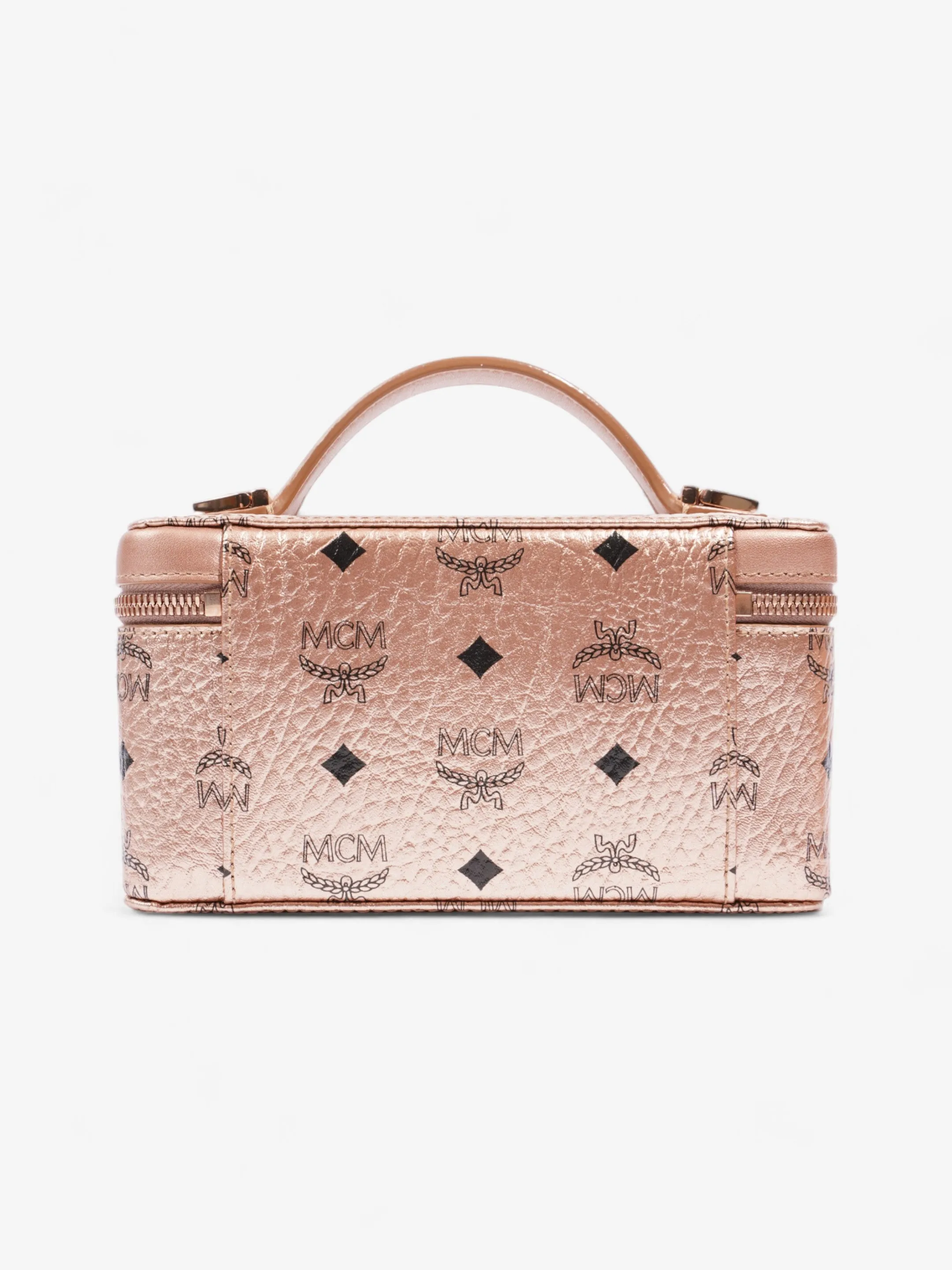 MCM Vanity Case Champagne Gold / Black Coated Canvas