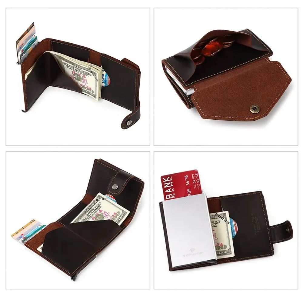 Men Coin Purse RFID Business Pop Up Wallet Black