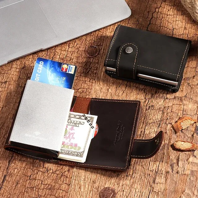 Men Coin Purse RFID Business Pop Up Wallet Black