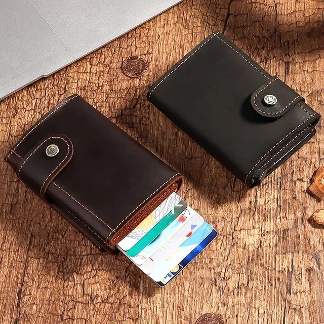 Men Coin Purse RFID Business Pop Up Wallet Black