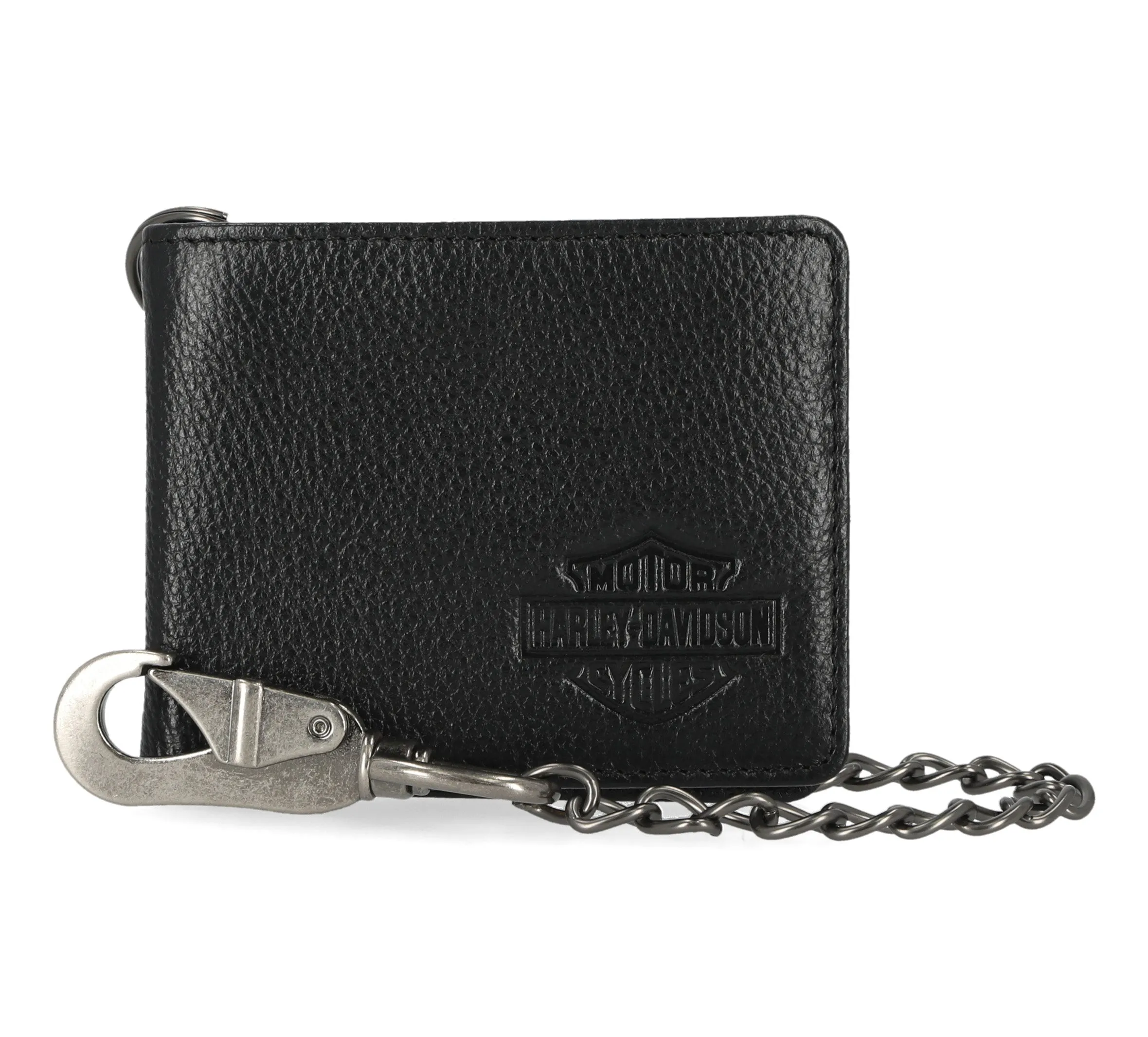 Mens Bar & Shield Core Pebble Billfold Wallet With Chain - Black