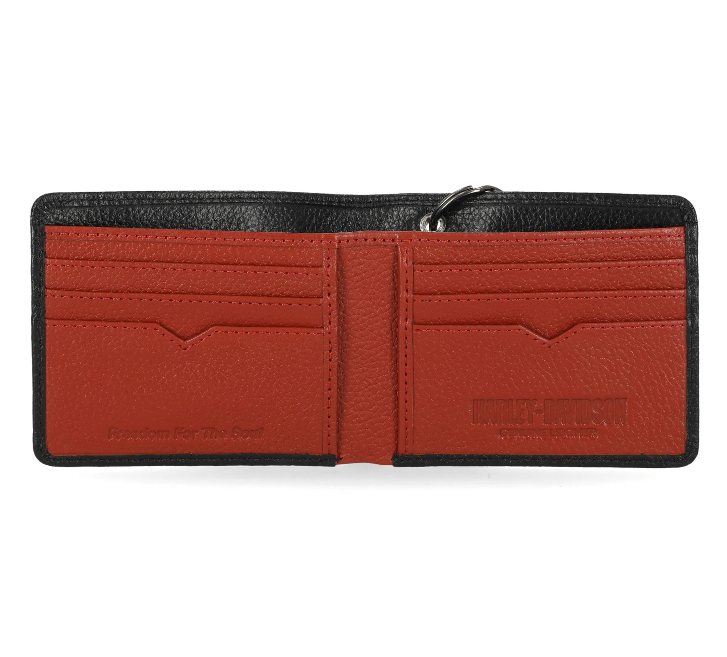 Mens Bar & Shield Core Pebble Billfold Wallet With Chain - Black
