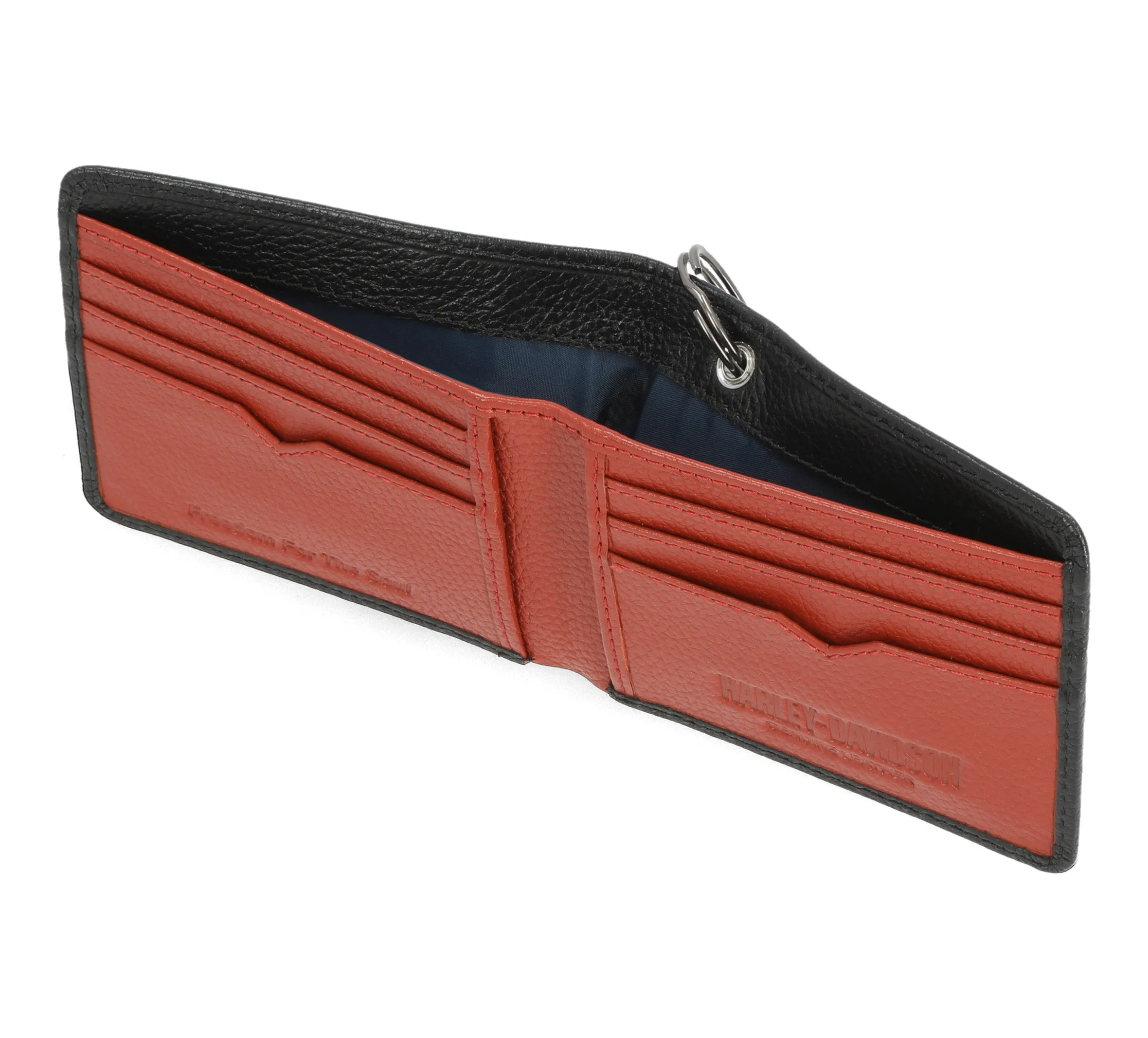 Mens Bar & Shield Core Pebble Billfold Wallet With Chain - Black