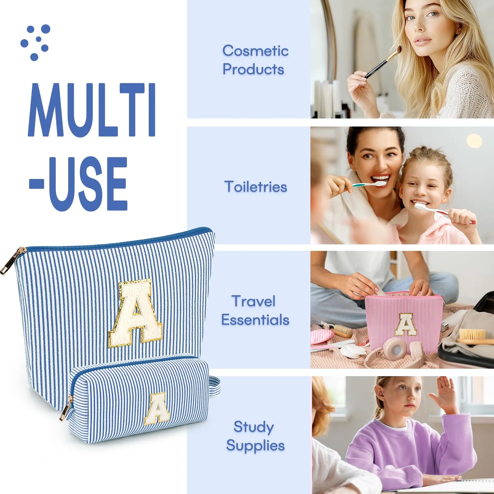 mibasies 2 PCS Initial Makeup Bags for Women: Cosmetic Bag for Travel Toiletry - Birthday Gifts for Girls Sister Wife Friend Daughter - Preppy Teen Girl Gifts Trendy Stuff - Blue B