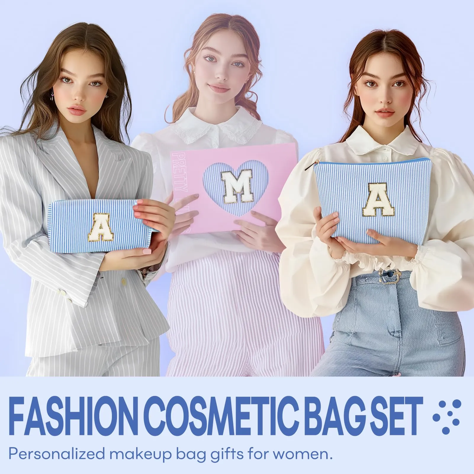 mibasies 2 PCS Initial Makeup Bags for Women: Cosmetic Bag for Travel Toiletry - Birthday Gifts for Girls Sister Wife Friend Daughter - Preppy Teen Girl Gifts Trendy Stuff - Blue B
